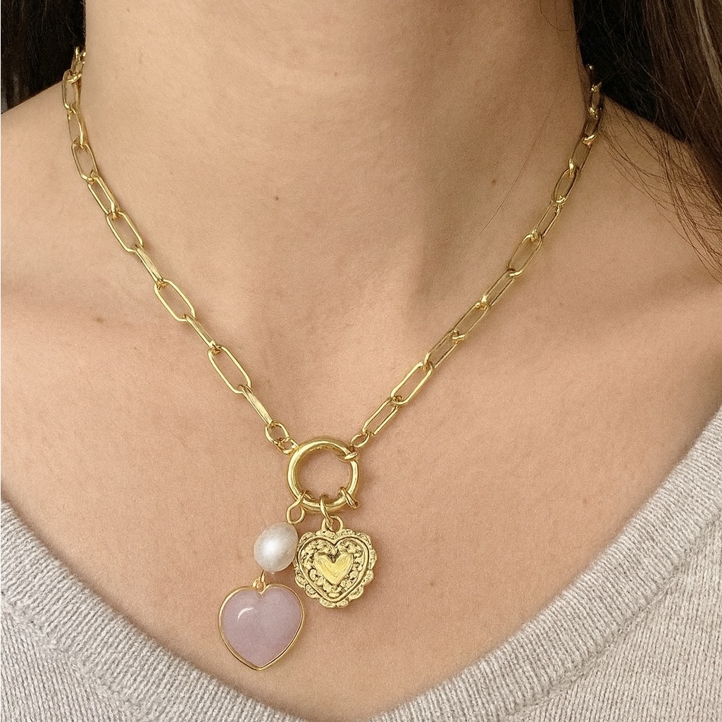 Camila Coelho Freshwater Pearl Gold And Pink Heart Charm Necklace 40$